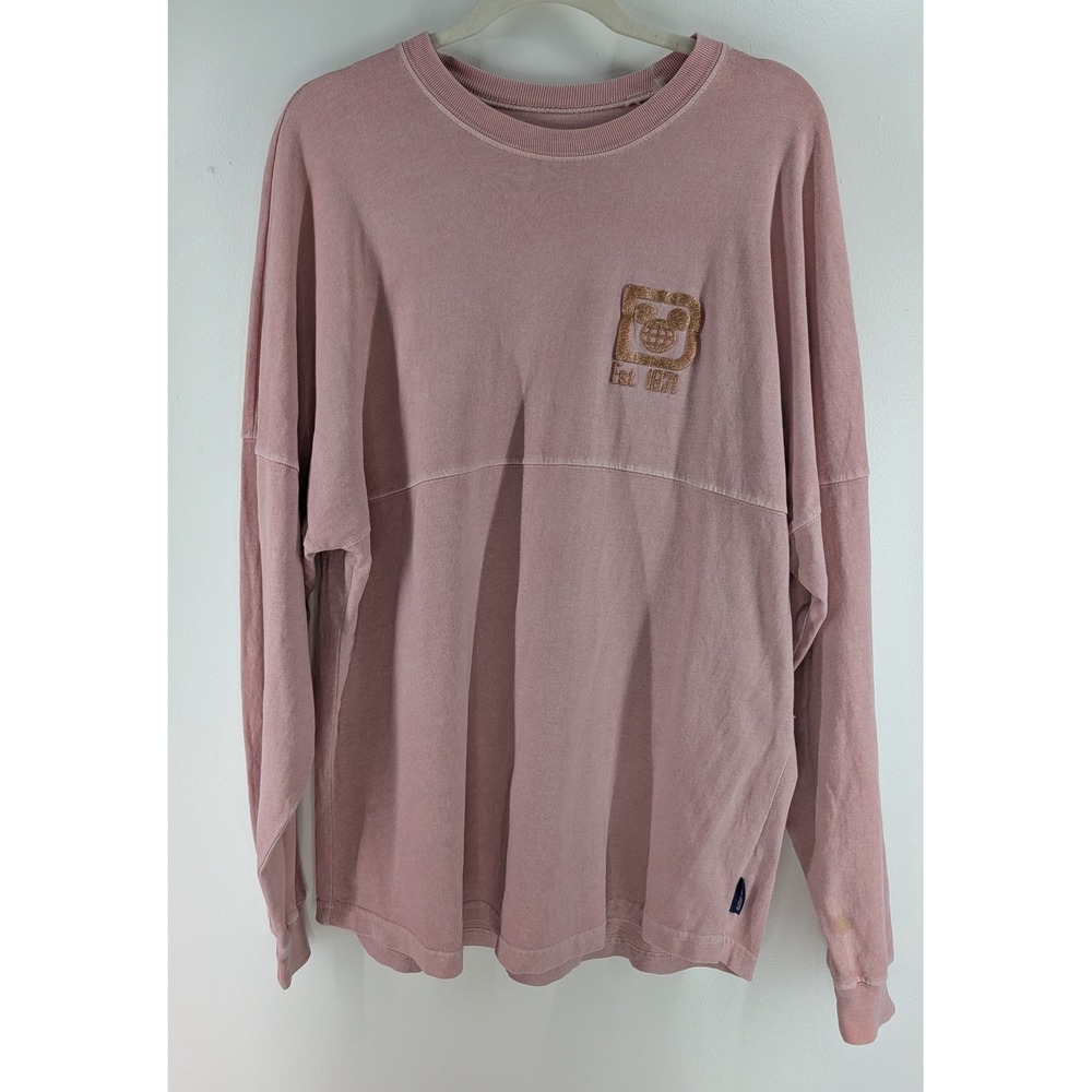 Disney World Spirit Jersey Pink Mauve Long Sleeve Glitter Logo Shirt Womens M